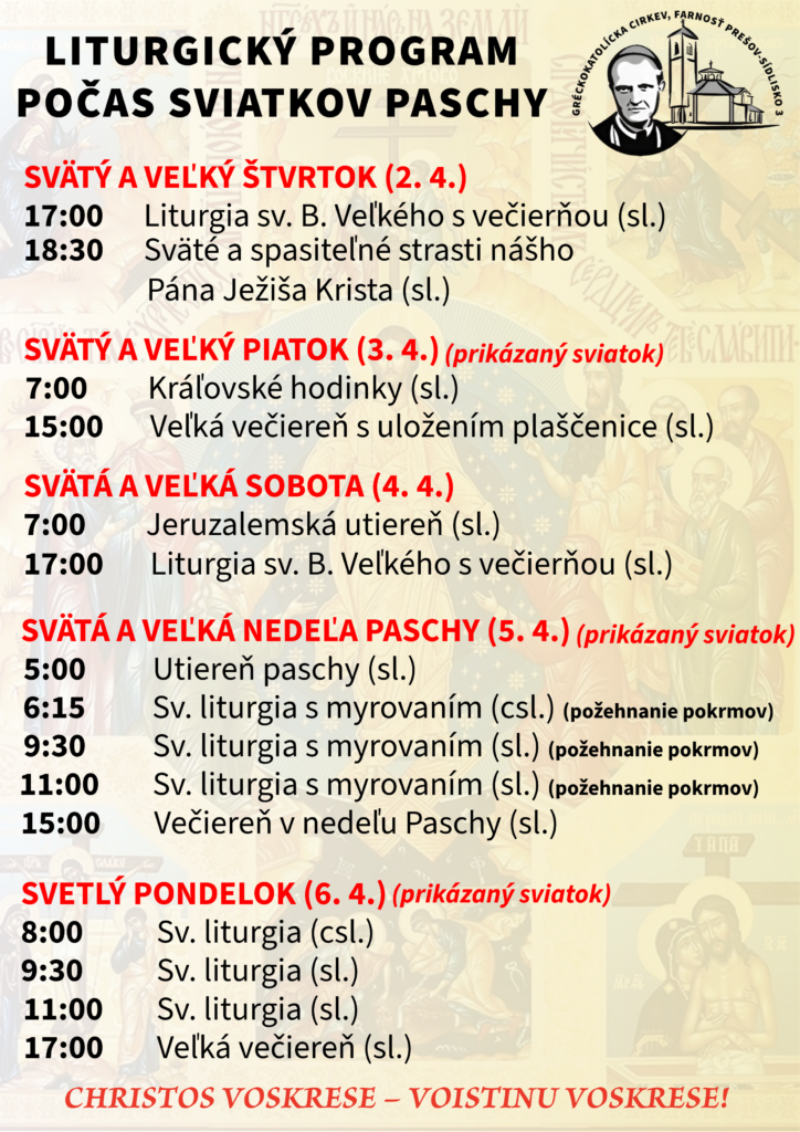 Liturgický program počas PASCHY 2026